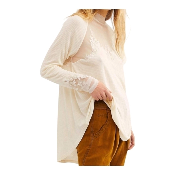 Free People Womens Saheli Mesh Embroidery Blouse Sz Small Coquette Romantic - Picture 1 of 10